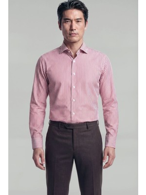 Bisse Regular Fit Italyan Yaka Cepsiz Pamuk Bordo Erkek Gömlek GMCZG4KBI242060_C25