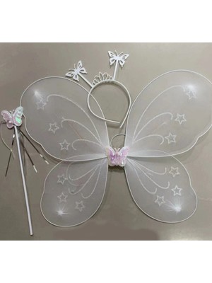 Livenda Beyaz Renk Kelebek Kanadı Tacı ve Sopası