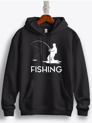 MGAX Balıkçı Fishing Man Baskılı Regular Kapşonlu Sweatshirt