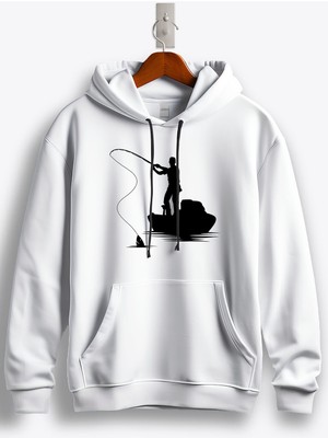 MGAX Balıkçı Kayıkla Balık Tutma Baskılı Regular Kapşonlu Sweatshirt