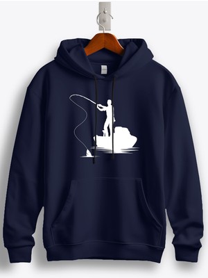 MGAX Balıkçı Kayıkla Balık Tutma Baskılı Regular Kapşonlu Sweatshirt