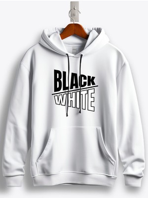 MGAX Black White Baskılı Regular Kapşonlu Sweatshirt