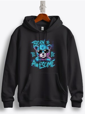 MGAX Sevimli Ayı Born To Be Awesome Baskılı Regular Kapşonlu Sweatshirt