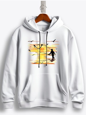 MGAX Balıkçı Gün Batımı Baskılı Regular Kapşonlu Sweatshirt