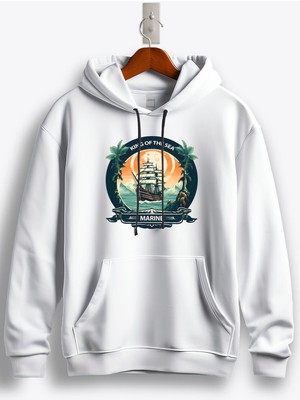 MGAX Denizci Denizlerin Kralı Baskılı Regular Kapşonlu Sweatshirt