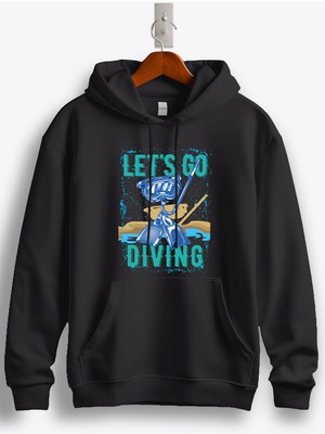 MGAX Dalgıç Let's Go Diving Baskılı Regular Kapşonlu Sweatshirt