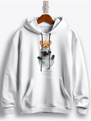 MGAX Sevimli Ayı I Need My Space Baskılı Regular Kapşonlu Sweatshirt