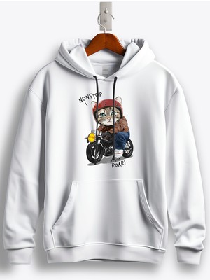 MGAX Motosiklet Non Stop Engine Roar Baskılı Regular Kapşonlu Sweatshirt