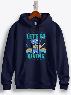 MGAX Dalgıç Let's Go Diving Baskılı Regular Kapşonlu Sweatshirt