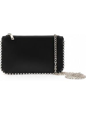 Nevalia Siyah Zincir Askılı Zımbalı Şık Kadın Çanta-Üç Gözlü