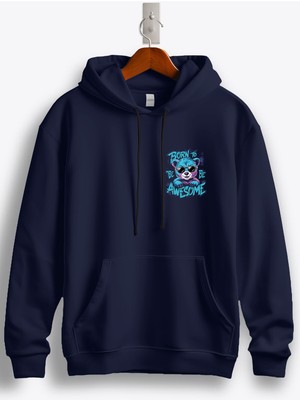 MGAX Sevimli Ayı Born To Be Awesome Arma Baskılı Regular Kapşonlu Sweatshirt