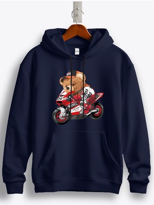 MGAX Motosiklet Engine Monster Bear Baskılı Regular Kapşonlu Sweatshirt