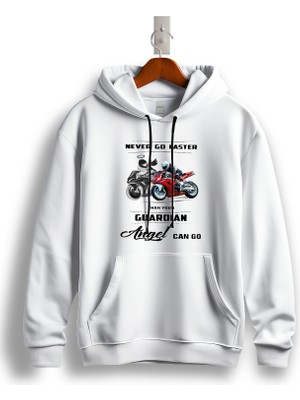 MGAX Motosiklet Koruyucu Meleğiniz Baskılı Regular Kapşonlu Sweatshirt