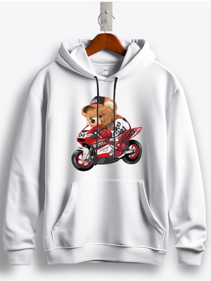 MGAX Motosiklet Engine Monster Bear Baskılı Regular Kapşonlu Sweatshirt