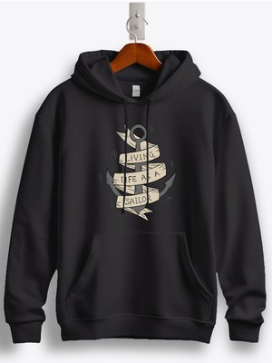 MGAX Denizci Living Life As A Sailor Baskılı Regular Kapşonlu Sweatshirt
