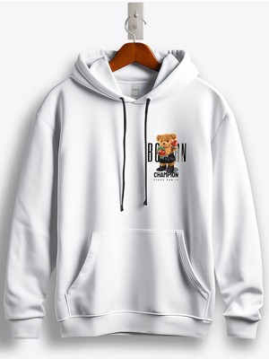 MGAX Sevimli Ayı Doğuştan Şampiyon Arma Baskılı Regular Kapşonlu Sweatshirt