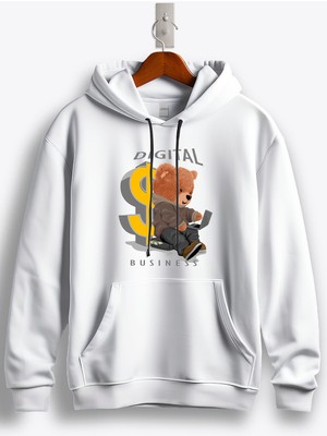 MGAX Sevimli Ayı Digital Business Baskılı Regular Kapşonlu Sweatshirt