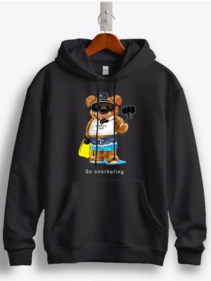 MGAX Dalgıç Şnorkelli Sevimli Ayı Baskılı Regular Kapşonlu Sweatshirt