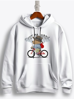 MGAX Sevimli Ayı Bike To Work Baskılı Regular Kapşonlu Sweatshirt