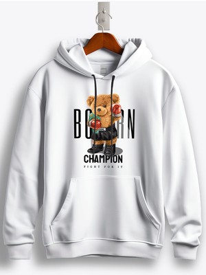 MGAX Sevimli Ayı Doğuştan Şampiyon Baskılı Regular Kapşonlu Sweatshirt