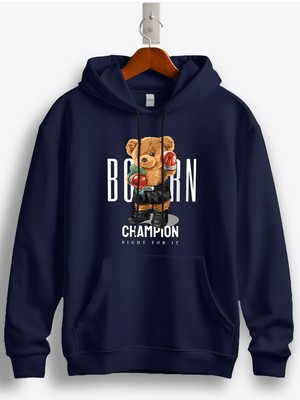 MGAX Sevimli Ayı Doğuştan Şampiyon Baskılı Regular Kapşonlu Sweatshirt