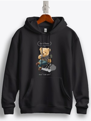 MGAX Sevimli Ayı Just Relax Baskılı Regular Kapşonlu Sweatshirt