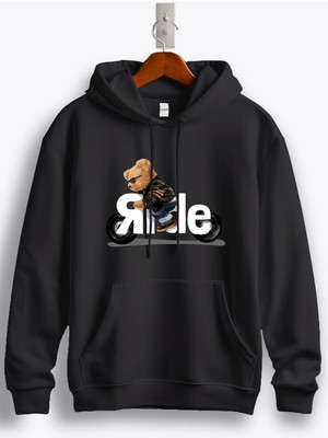 MGAX Motosiklet Sevimli Ayı Ride Baskılı Regular Kapşonlu Sweatshirt