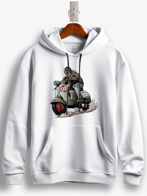 MGAX Motosiklet Socoter Rider Skull Baskılı Regular Kapşonlu Sweatshirt