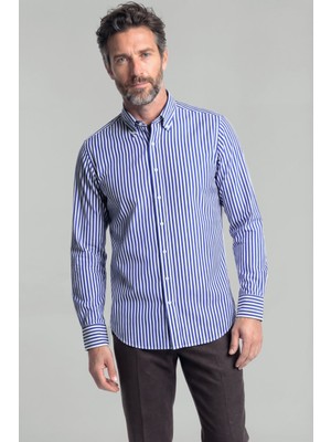 Bisse Regular Fit Cepsiz Pamuk Lacivert Erkek Gömlek GMCZG4KPAL242062_C39