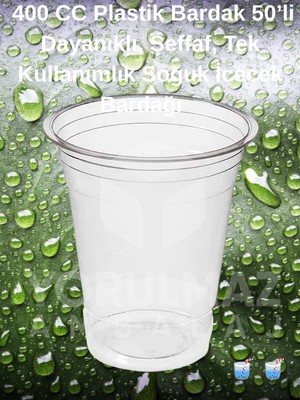 Yorulmaz Ambalaj 🥤 🥤 400 cc Plastik Bardak 50 ’li Şeffaf Kullan At Soğuk Içecek Bardağı Dayanıklı Tek Kullanımlık Bardak