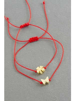 Zero Land Gld-Spt- Yonca Kelebek Ip Bileklik 2 Adet - Kırmızı