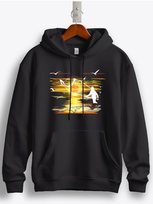 MGAX Balıkçı Gün Batımı Baskılı Regular Kapşonlu Sweatshirt
