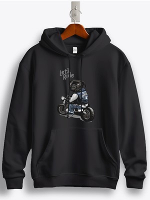 MGAX Motosiklet Let's Ride Dog Baskılı Regular Kapşonlu Sweatshirt