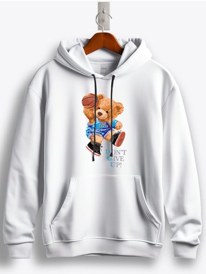 MGAX Basketbol Sevimli Ayı Don't Give Up Baskılı Regular Kapşonlu Sweatshirt