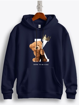 MGAX Sevimli Ayı Born To Be King Baskılı Regular Kapşonlu Sweatshirt