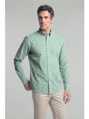 Bisse Regular Fit Erkek Uzun Kol Pamuk Yeşil Gömlek GMCZG250087_D47