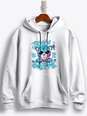 MGAX Sevimli Ayı Born To Be Awesome Baskılı Regular Kapşonlu Sweatshirt