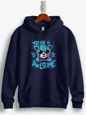 MGAX Sevimli Ayı Born To Be Awesome Baskılı Regular Kapşonlu Sweatshirt