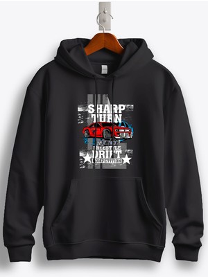 MGAX Araba Freestyle Drift Competetion Baskılı Regular Kapşonlu Sweatshirt