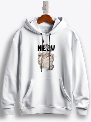 MGAX Balıkçı Kedi Meow Baskılı Regular Kapşonlu Sweatshirt