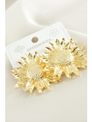 Zero Land Gld-Spt- Ay Çiçek Metal Küpe - Gümüş Rengi