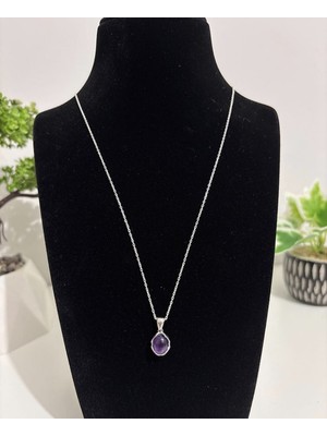 925 Ayar Gümüş Amatist Damla Model Kolye