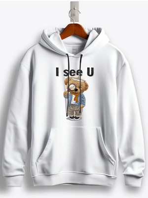 MGAX Sevimli Ayı I See You Baskılı Regular Kapşonlu Sweatshirt