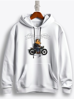 MGAX Sevimli Ayı Vintage Rider Baskılı Regular Kapşonlu Sweatshirt