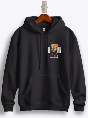 MGAX Sevimli Ayı Doğuştan Şampiyon Arma Baskılı Regular Kapşonlu Sweatshirt