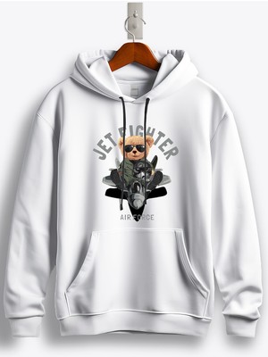 MGAX Pilot Jet Fighter Air Force Baskılı Regular Kapşonlu Sweatshirt