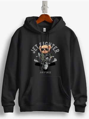 MGAX Pilot Jet Fighter Air Force Baskılı Regular Kapşonlu Sweatshirt