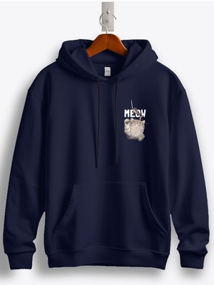 MGAX Balıkçı Kedi Meow Arma Baskılı Regular Kapşonlu Sweatshirt