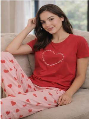 Fames Kadın Rahat Ev Giyim Baskılı Pijama Takım