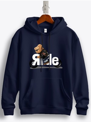 MGAX Motosiklet Sevimli Ayı Ride Baskılı Regular Kapşonlu Sweatshirt